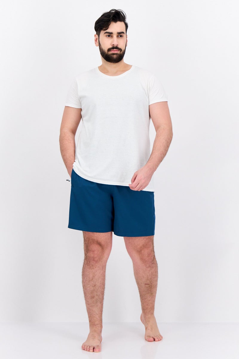 MOTION Men Drawstring Plain Board Shorts, Teal Blue - Image 4