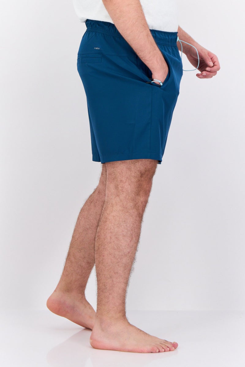 MOTION Men Drawstring Plain Board Shorts, Teal Blue - Image 2