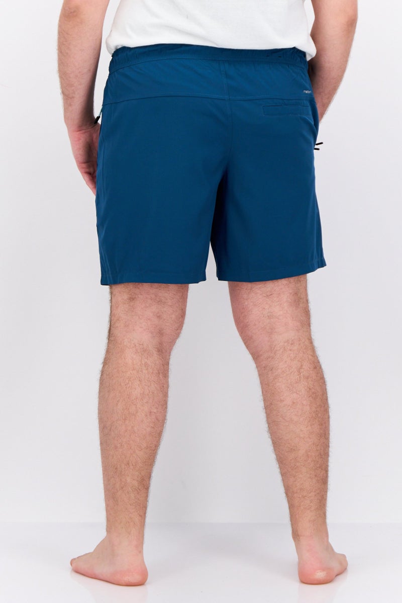 MOTION Men Drawstring Plain Board Shorts, Teal Blue - Image 3
