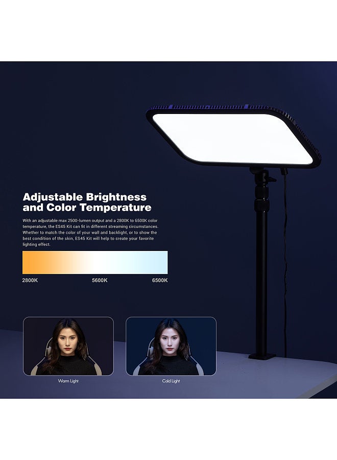 Godox ES45 E-sports LED Video Light Panel Max. 2500 Lumen 2800K-6500K Dimmable with C-Clamp Desk Mount Light Stand 2.4G Wireless Remote Controller for Live/ Game Streaming Video Conference Lighting  - Image 4