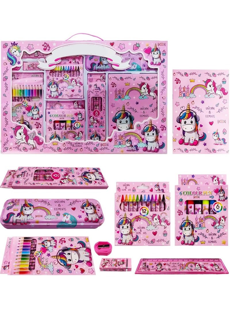 Beauenty Unicorn Stationary Kit For Girls - 41Pcs Stationary Items For Girls Pencil Box,Colours,Eraser and Sharpener -Return Gift For Girls/Unicorn School Kit For Girls, Stationary Set Return Gifts  - Image 1