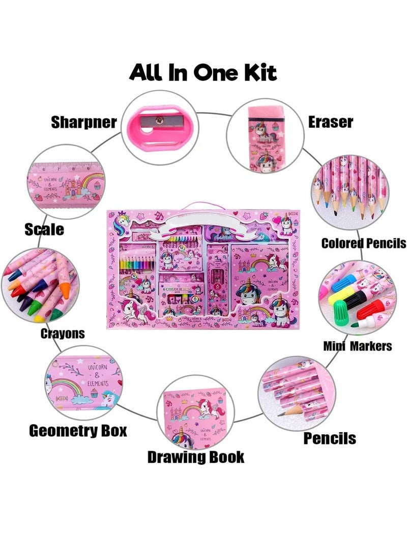 Beauenty Unicorn Stationary Kit For Girls - 41Pcs Stationary Items For Girls Pencil Box,Colours,Eraser and Sharpener -Return Gift For Girls/Unicorn School Kit For Girls, Stationary Set Return Gifts  - Image 2