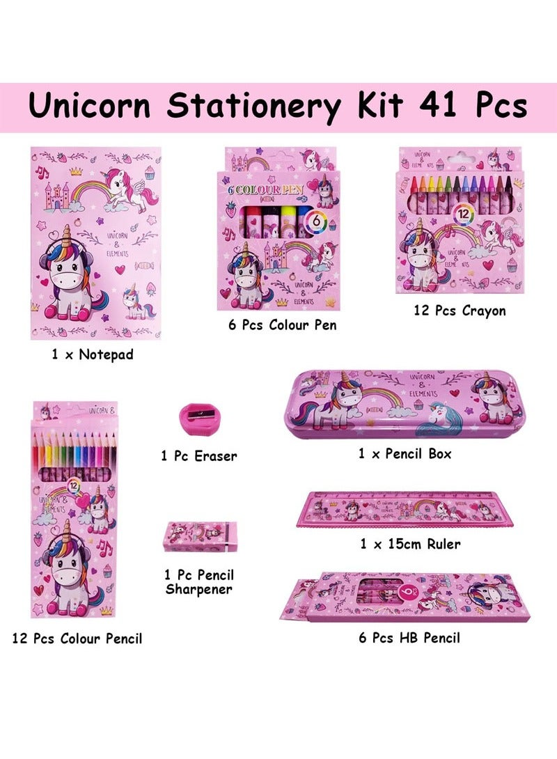 Beauenty Unicorn Stationary Kit For Girls - 41Pcs Stationary Items For Girls Pencil Box,Colours,Eraser and Sharpener -Return Gift For Girls/Unicorn School Kit For Girls, Stationary Set Return Gifts  - Image 4