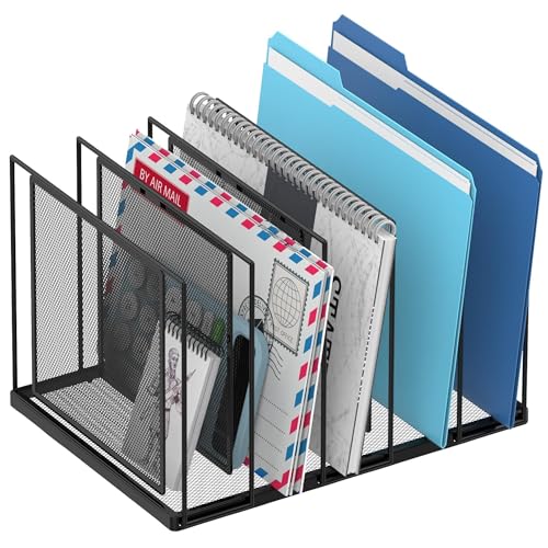JMHUD File Organizer for Desk 5Section Vertical File Sorter Paper Holder Organizer Standing Metal File Folder for Office Home Classroom Black - Image 1