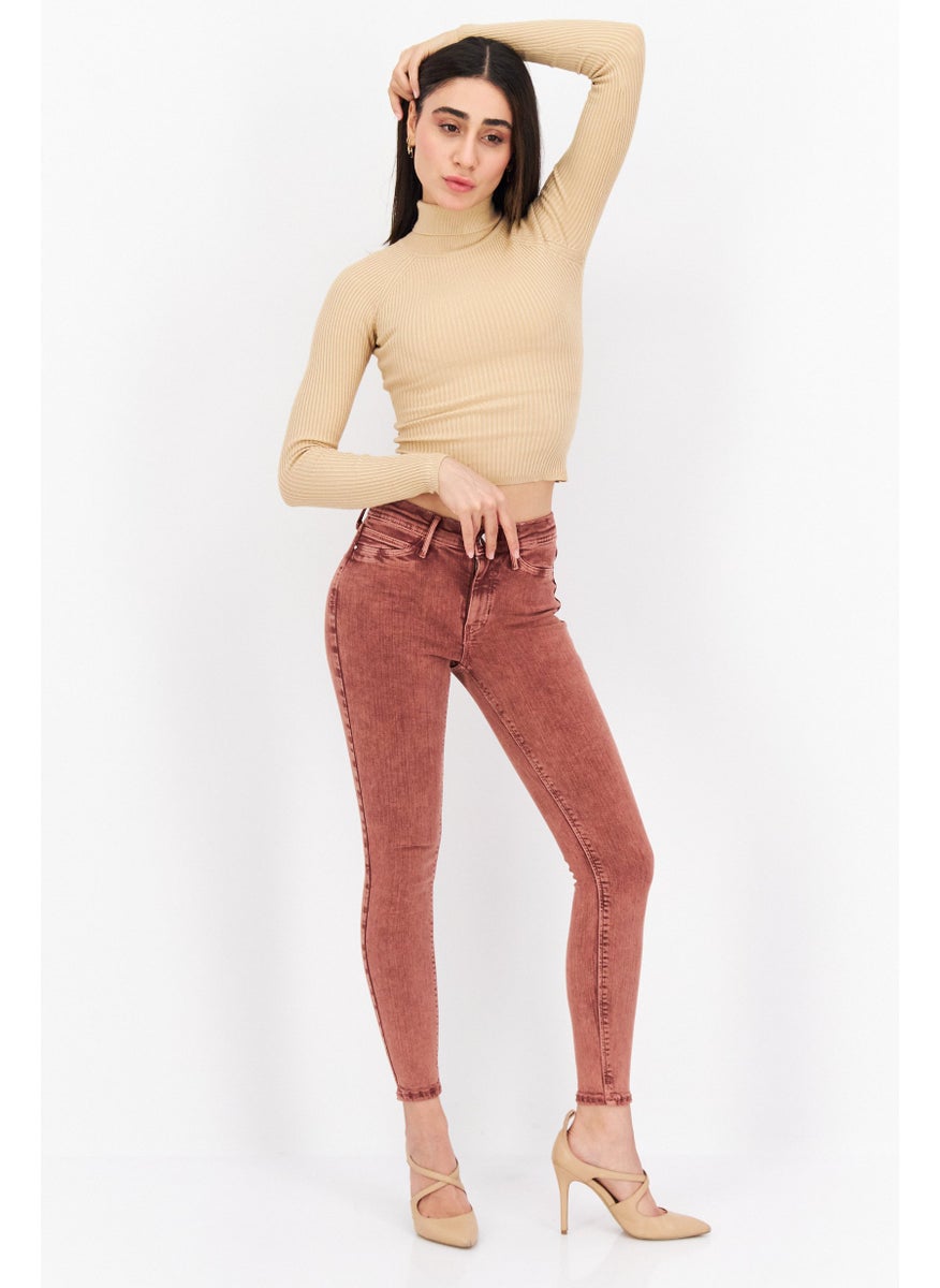 RIVER ISLAND - Women Regular Fit Stretchable Denim Jeans, Peach - Image 1