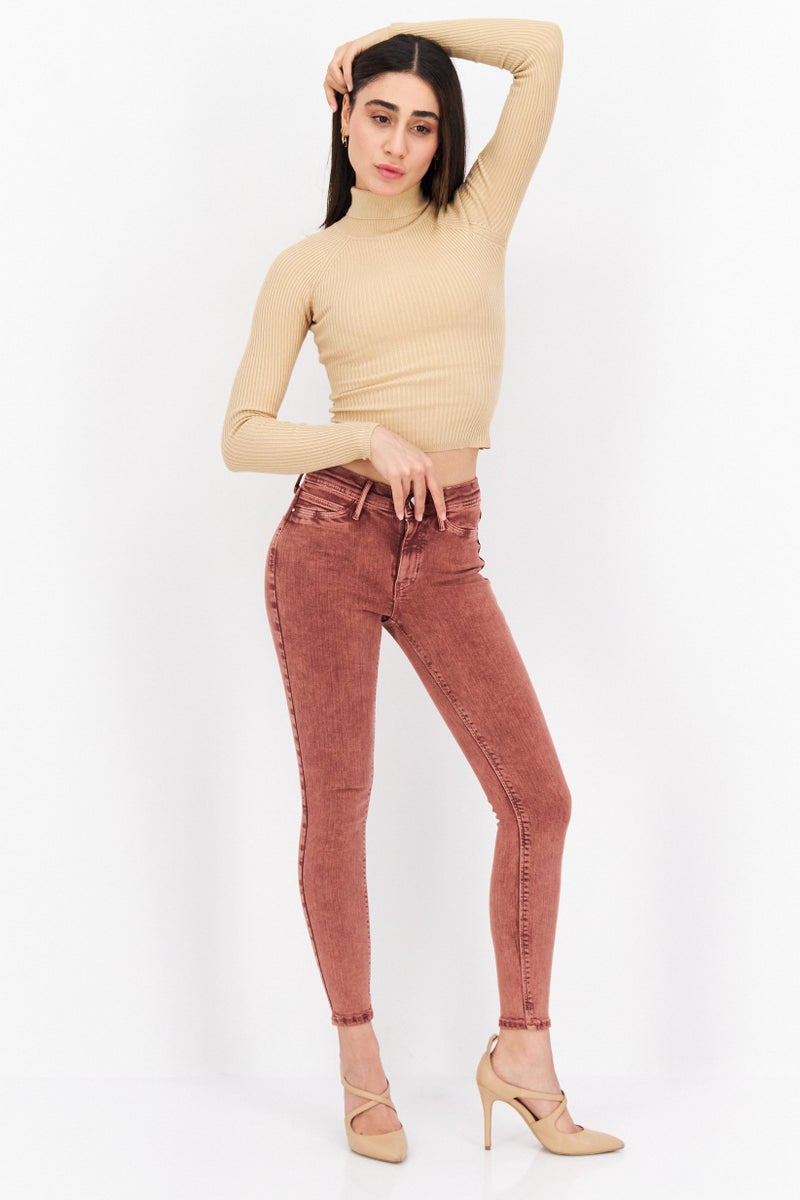 RIVER ISLAND جينز دنيم قابل للتمدد للنساء بتصميم عادي، خوخي - Image 2