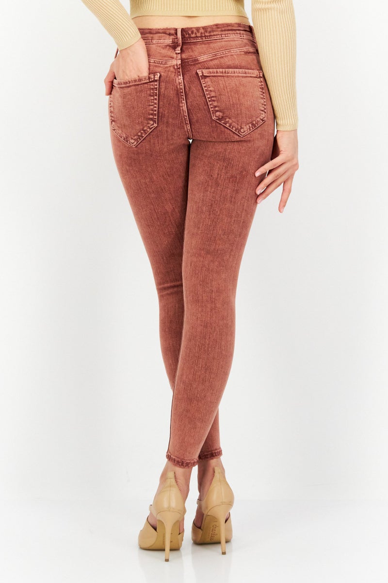 RIVER ISLAND جينز دنيم قابل للتمدد للنساء بتصميم عادي، خوخي - Image 4