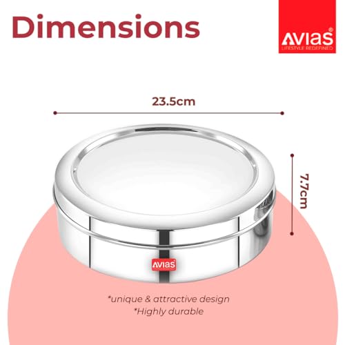 AVIAS Stainless Steel Spice Box/Masala Dabba/Spice Box for Kitchen/Anjarai Petti for Kitchen/Masala Box (Elegant Steel Lid - Medium) - Image 3
