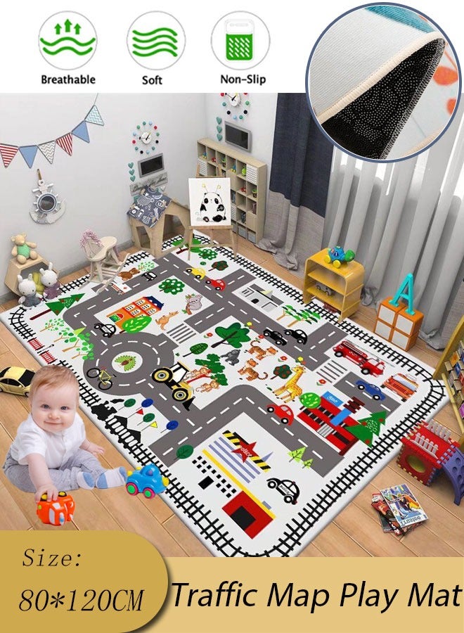 Washable Kids Traffic Play Mat Soft Crystal Velvet Rugs City map Printed Early Education Crawling Mat Home Decor Rug For Home Bedroom Living Room And Outdoor Use 80*120CM  - Image 1