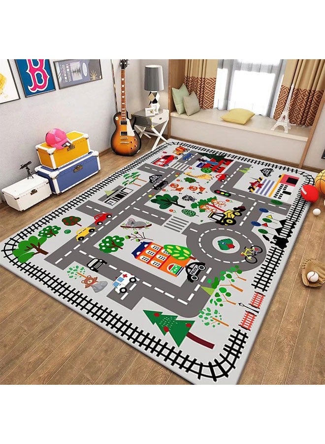 Washable Kids Traffic Play Mat Soft Crystal Velvet Rugs City map Printed Early Education Crawling Mat Home Decor Rug For Home Bedroom Living Room And Outdoor Use 80*120CM  - Image 4