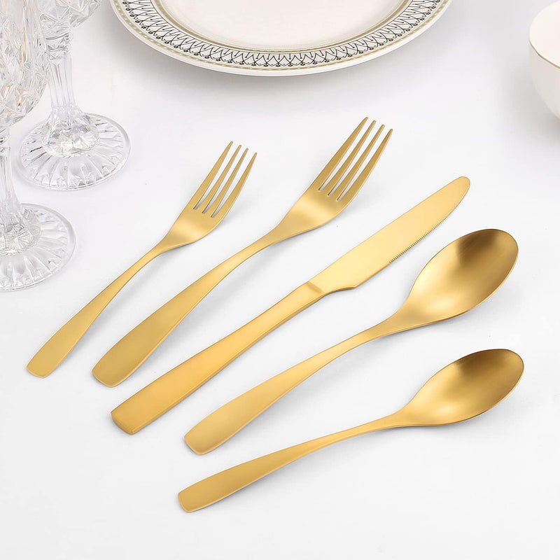 Bysta Matte Gold Silverware Set Bysta 20Piece Stainless Steel Flatware Cutlery Set for 4 Satin Finish Dishwasher Safe Nice Box Package - Image 4