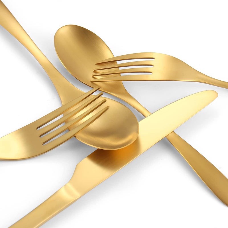Bysta Matte Gold Silverware Set Bysta 20Piece Stainless Steel Flatware Cutlery Set for 4 Satin Finish Dishwasher Safe Nice Box Package - Image 3