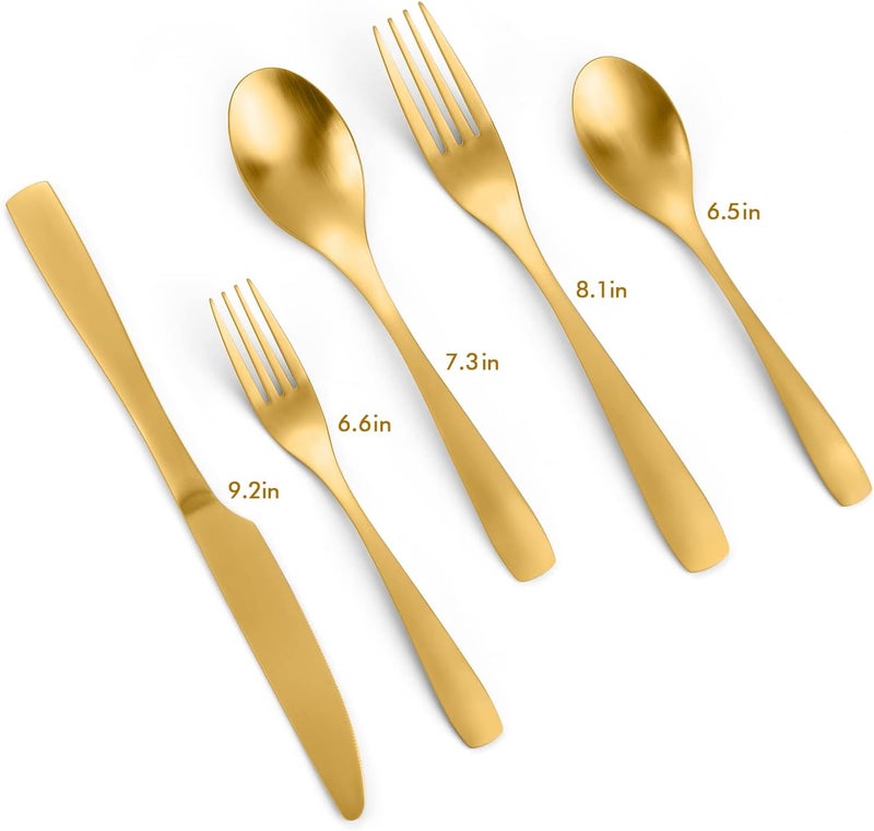 Bysta Matte Gold Silverware Set Bysta 20Piece Stainless Steel Flatware Cutlery Set for 4 Satin Finish Dishwasher Safe Nice Box Package - Image 2