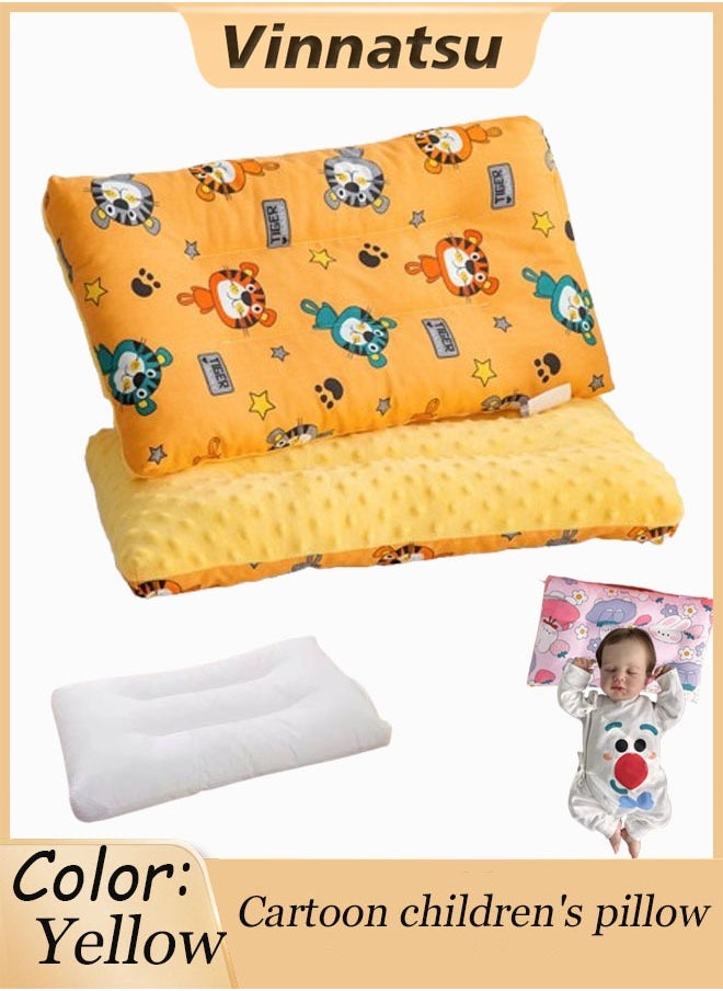 Vinnatsu Children's Pillow Bubble Fluff Cartoon Children's Pillow Core Cotton Kindergarten Nap Pillow Soothing Pillow Toddler Pillow with Pillowcase - 30*50cm Pillows for Sleeping, Soft & Breathable Machine Washable Toddlers 0-6Years Old(Yellow)  - Image 1