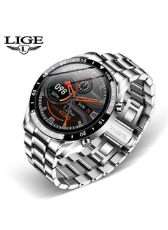 LIGE Bluetooth Call Men Smart Watch Full Touch Screen Multi-Function Sports Watches IP67 Waterproof with Silver Steel Strap  - Image 2