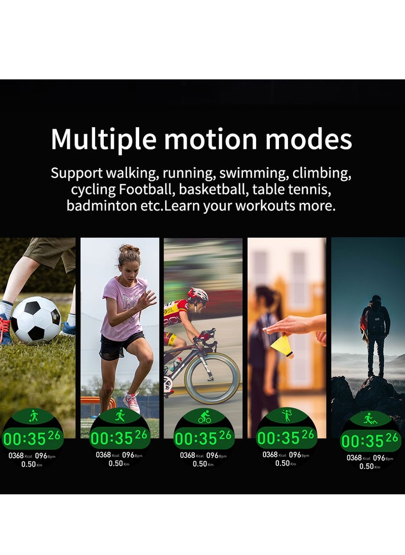 لييج - ساعة ذكية للرجال تعمل بالبلوتوث بشاشة تعمل باللمس بالكامل متعددة الوظائف رياضية مقاومة للماء IP67 مع حزام فضي من الفولاذ - Image 1
