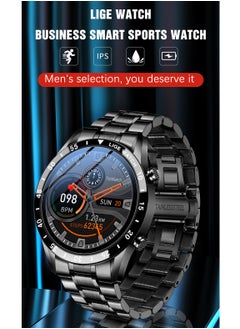 LIGE Bluetooth Call Men Smart Watch Full Touch Screen Multi-Function Sports Watches IP67 Waterproof with Silver Steel Strap  - Image 4