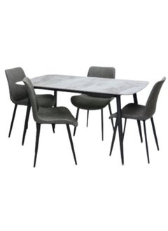 KARNAK Karnak Modern Design Marble 1+4 Dinning Table With Steel Legs And  4 chairs Set And 1 Table With Marble Top And Leg Stainless Steel for Dining Room Kitchen, Coffeeshop Cafeteria K-DS21-Black&GREY  - Image 1