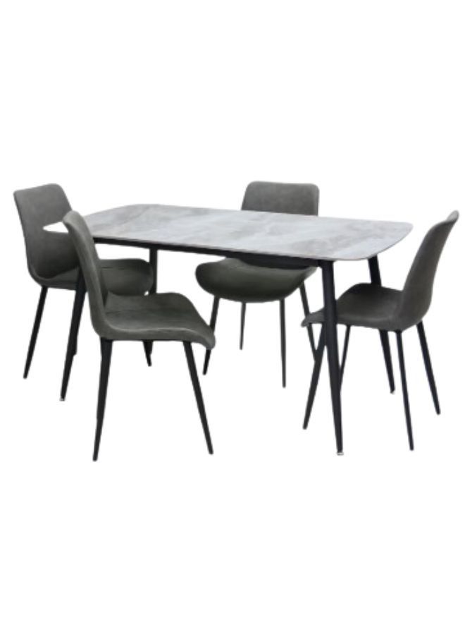 KARNAK Karnak Modern Design Marble 1+4 Dinning Table With Steel Legs And  4 chairs Set And 1 Table With Marble Top And Leg Stainless Steel for Dining Room Kitchen, Coffeeshop Cafeteria K-DS21-Black&GREY - Image 1