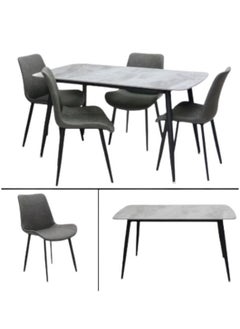 KARNAK Karnak Modern Design Marble 1+4 Dinning Table With Steel Legs And  4 chairs Set And 1 Table With Marble Top And Leg Stainless Steel for Dining Room Kitchen, Coffeeshop Cafeteria K-DS21-Black&GREY  - Image 2