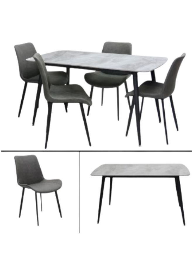 KARNAK Karnak Modern Design Marble 1+4 Dinning Table With Steel Legs And  4 chairs Set And 1 Table With Marble Top And Leg Stainless Steel for Dining Room Kitchen, Coffeeshop Cafeteria K-DS21-Black&GREY - Image 2