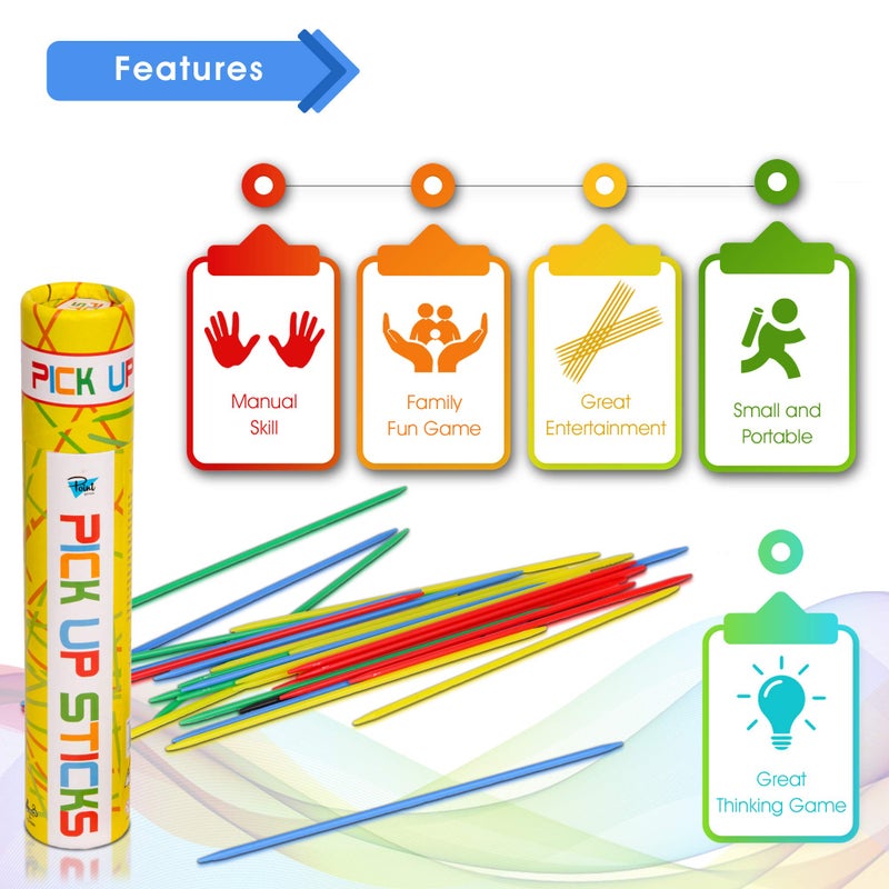 Point Games Pick Up Sticks Game: 30 Brightly Colored Plastic Pick Up Sticks In Storage Can  For All Ages! - Image 2