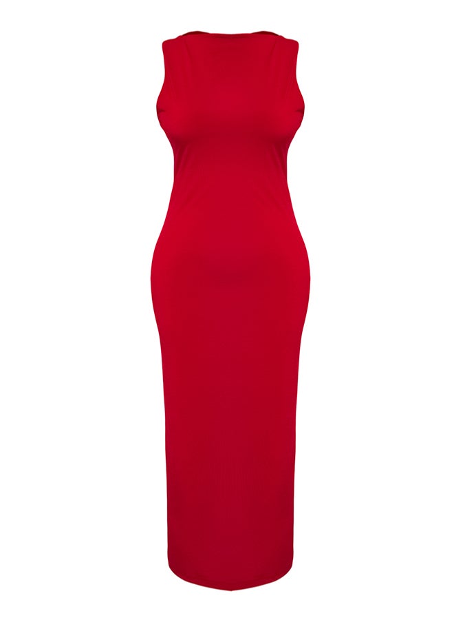 trendyol Limited Edition Red Back Detail Bodycon Maxi Stretch Knit Dress - Image 3