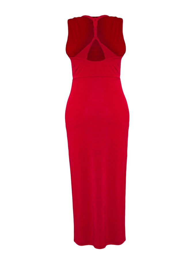 trendyol Limited Edition Red Back Detail Bodycon Maxi Stretch Knit Dress - Image 4