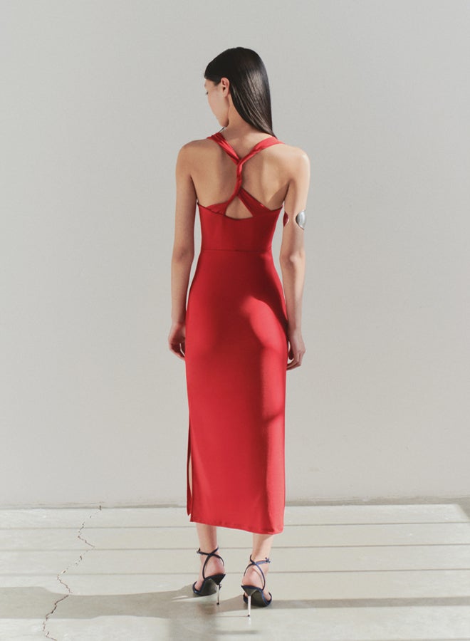 trendyol Limited Edition Red Back Detail Bodycon Maxi Stretch Knit Dress - Image 1