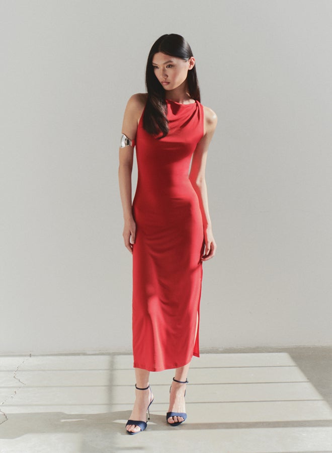 trendyol Limited Edition Red Back Detail Bodycon Maxi Stretch Knit Dress - Image 2