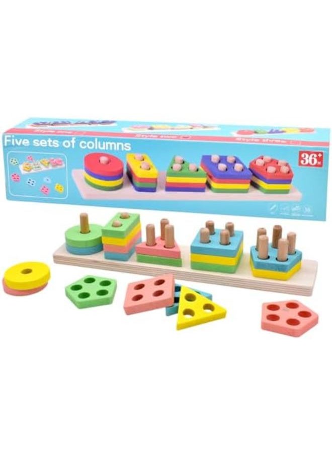 URacon Wooden Stacking Toys Repeatable Geometric Shape Blocks Wooden Stacking Toys Suitable for Adults and Children 