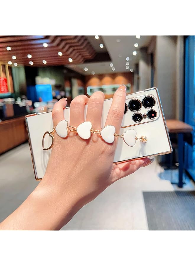 erorex For Samsung Galaxy S23 Ultra Case Wrist Strap Design Luxury Bling Plating Soft Tpu Back Square Cover With Small Love Pattern Women Girls Case For Samsung Galaxy S23 Ultra S23 Ultra White - Image 3