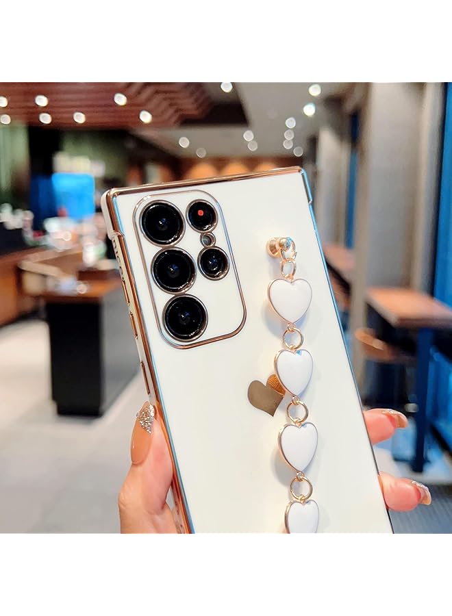 erorex For Samsung Galaxy S23 Ultra Case Wrist Strap Design Luxury Bling Plating Soft Tpu Back Square Cover With Small Love Pattern Women Girls Case For Samsung Galaxy S23 Ultra S23 Ultra White - Image 5