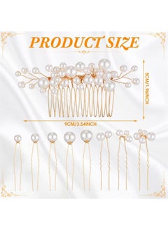 Geosar 9 Pieces Pearl Bride Wedding Hair Comb Pearl Hair Pins Set Bridal Side Comb U Shape Bridal Hair Clip Pearl Bobby Pins Updos Hair Piece Wedding Hair Accessories for Women Girls (Gold)  - Image 3