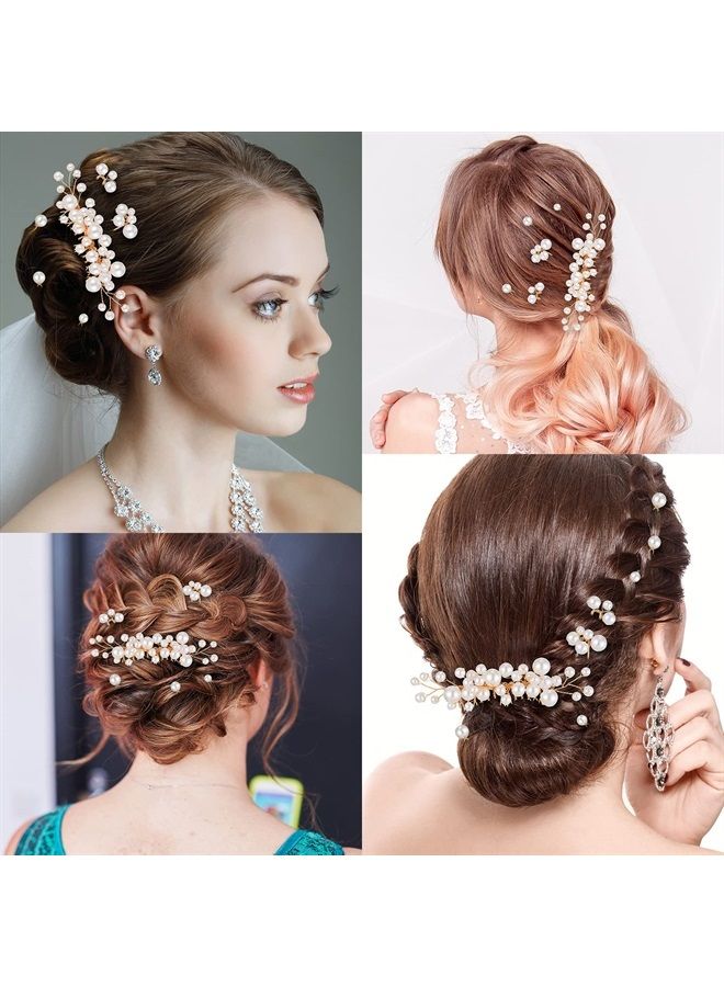 Geosar 9 Pieces Pearl Bride Wedding Hair Comb Pearl Hair Pins Set Bridal Side Comb U Shape Bridal Hair Clip Pearl Bobby Pins Updos Hair Piece Wedding Hair Accessories for Women Girls (Gold) - Image 5
