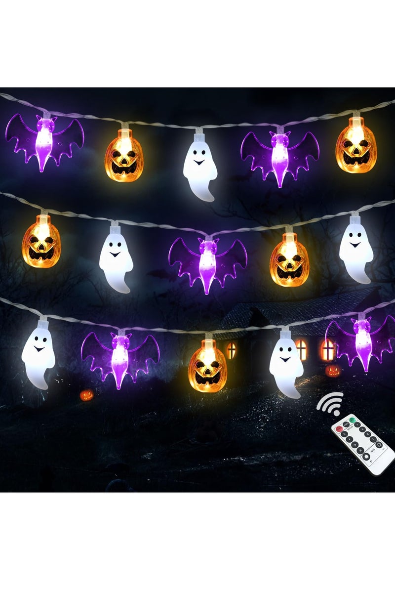 Chielor Halloween String Lights Battery Operated 16 Feet 30 LED 3D Pumpkin Bat Ghost Light with Timer - 8 Lighting Modes Fairy Light for Window Indoor Outdoor Decor Halloween Party Decorations - Image 1