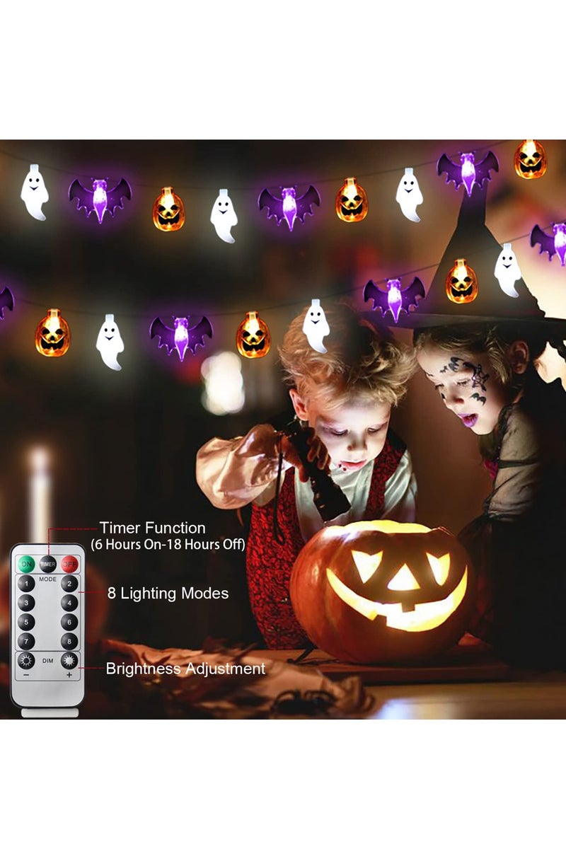 Chielor Halloween String Lights Battery Operated 16 Feet 30 LED 3D Pumpkin Bat Ghost Light with Timer - 8 Lighting Modes Fairy Light for Window Indoor Outdoor Decor Halloween Party Decorations - Image 3