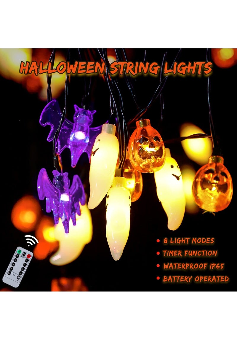 Chielor Halloween String Lights Battery Operated 16 Feet 30 LED 3D Pumpkin Bat Ghost Light with Timer - 8 Lighting Modes Fairy Light for Window Indoor Outdoor Decor Halloween Party Decorations - Image 2