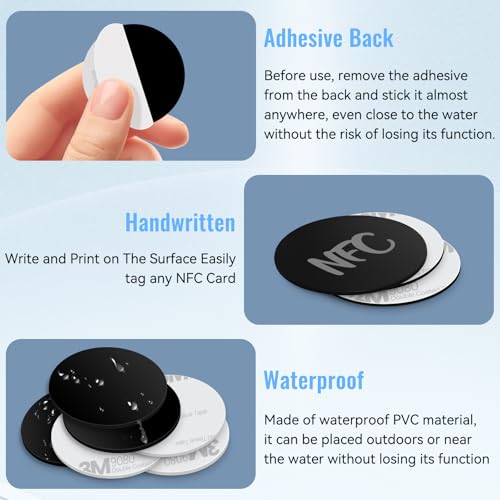 BABIQT 30 Pieces NFC Tags Black NTAG215 NFC 215 Tags NFC Coins Cards Black NFC Stickers Round 13.56MHz NFC Chip with Adhesive Back, Compatible with TagMo and NFC Enabled Phones - Image 2