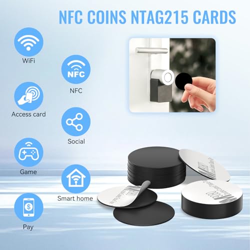 BABIQT 30 Pieces NFC Tags Black NTAG215 NFC 215 Tags NFC Coins Cards Black NFC Stickers Round 13.56MHz NFC Chip with Adhesive Back, Compatible with TagMo and NFC Enabled Phones - Image 4