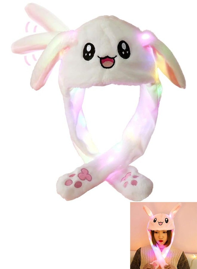 LED Glowing Plush Moving Rabbit Hat Funny Glowing and Ear Moving Bunny Hat Cap for Women Girls, Cosplay Party Holiday Hat - Image 1