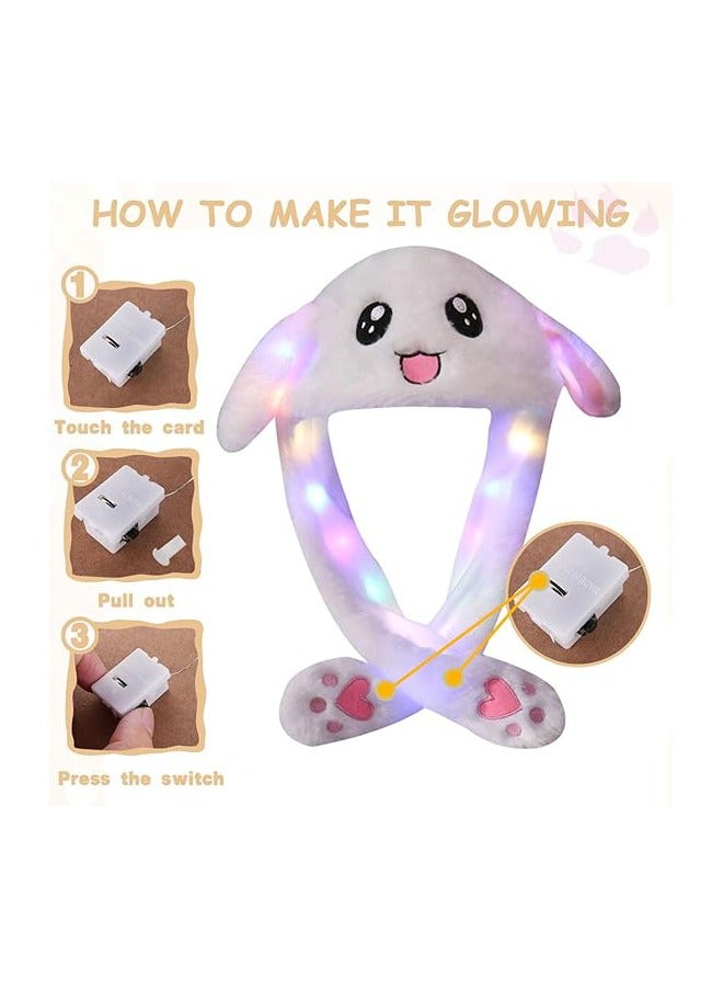 LED Glowing Plush Moving Rabbit Hat Funny Glowing and Ear Moving Bunny Hat Cap for Women Girls, Cosplay Party Holiday Hat - Image 3