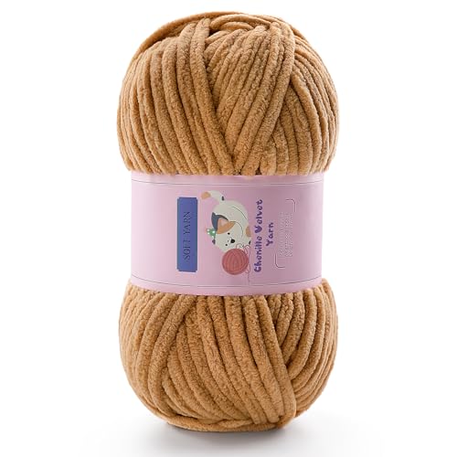Mooaske Chunky Yarn for Crocheting - Chenille Yarn for Knitting - Bulky Blanket Yarns for Crocheting Blankets Amigurumi Craft Hat Shoes, Plush Fluffy Soft Yarns 71 yds/3.5 oz Each Skein(Khaki) - Image 1