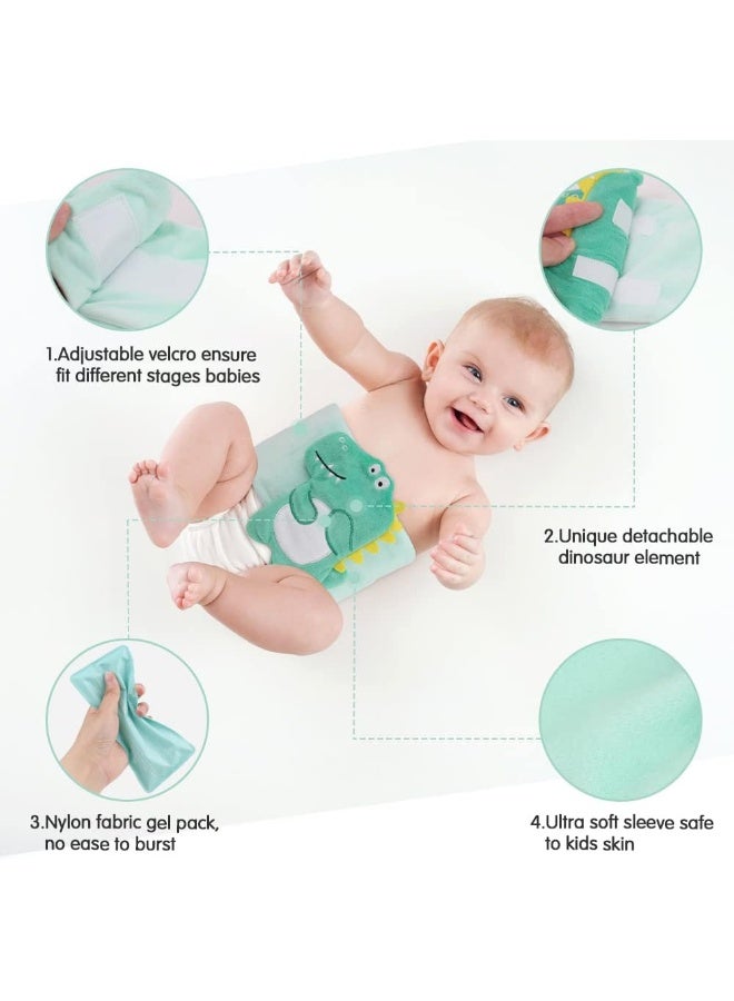 Hilph هيلف لراحة المغص والغازات والمعدة المضطربة للأطفال، لفاف دافئ للبطن مع 2 حزمة هلامية للمواليد والرضع، وسادة تدفئة للأطفال حزام لف طبيعي (ديناصور أخضر) - Image 3