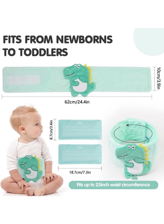 Hilph هيلف لراحة المغص والغازات والمعدة المضطربة للأطفال، لفاف دافئ للبطن مع 2 حزمة هلامية للمواليد والرضع، وسادة تدفئة للأطفال حزام لف طبيعي (ديناصور أخضر) - Image 5