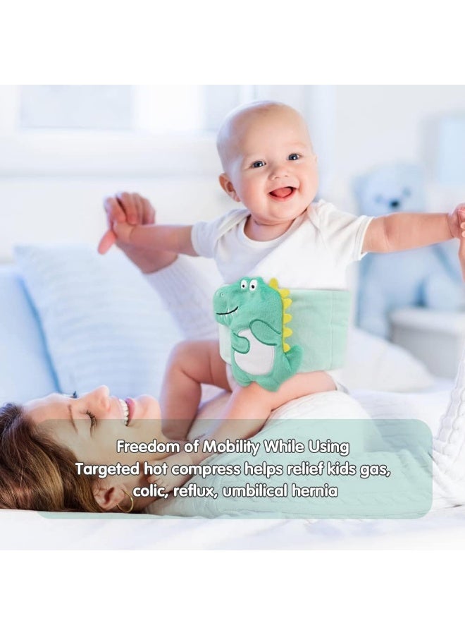 Hilph هيلف لراحة المغص والغازات والمعدة المضطربة للأطفال، لفاف دافئ للبطن مع 2 حزمة هلامية للمواليد والرضع، وسادة تدفئة للأطفال حزام لف طبيعي (ديناصور أخضر) - Image 4