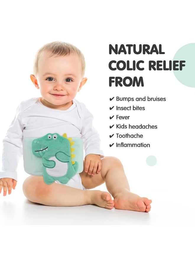 Hilph هيلف لراحة المغص والغازات والمعدة المضطربة للأطفال، لفاف دافئ للبطن مع 2 حزمة هلامية للمواليد والرضع، وسادة تدفئة للأطفال حزام لف طبيعي (ديناصور أخضر) - Image 2