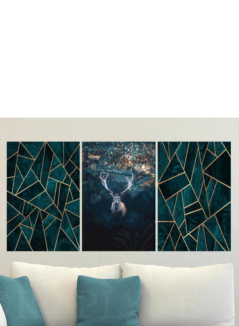Droplyte 3 Piece Abstract Texture and Deer Painting Decorative Wall Art Wall Decor Card Board MDF Home Decor for Living Room, Drawing Room, Office Room and Bedroom 120CM x 60CM  - Image 3