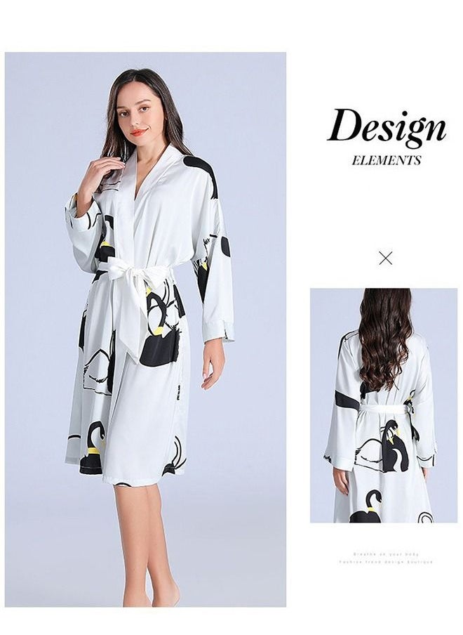 Arabest - Women's Bathrobes Spring and Summer Ice Silk Nightdress Simple Homewear  Satin Silk Imitation Bathrobes - Image 1