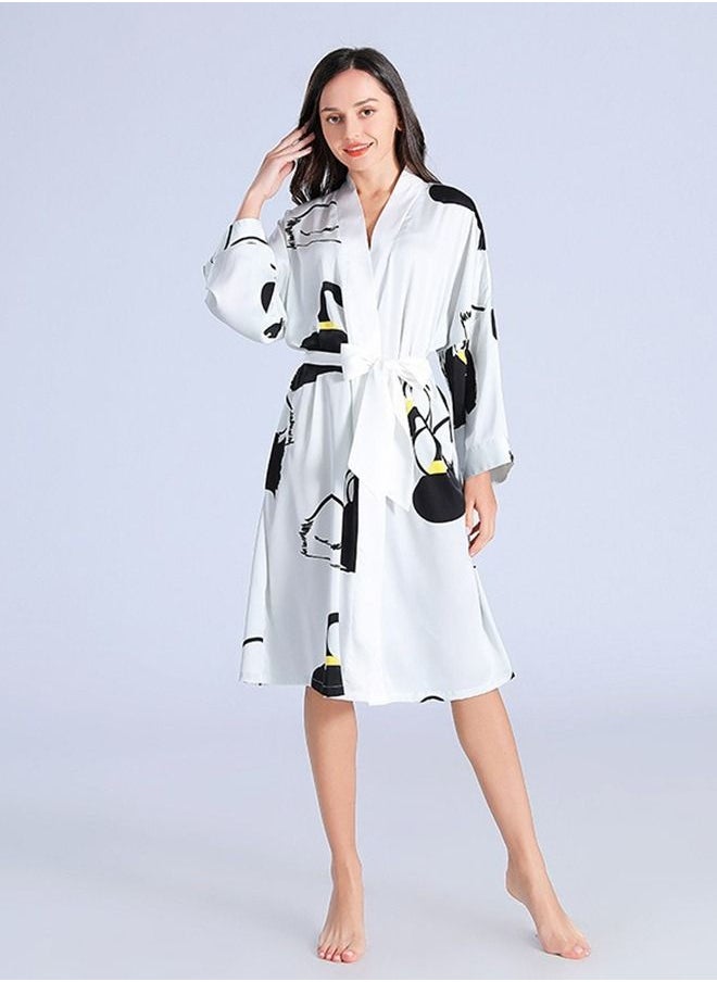 Arabest - Women's Bathrobes Spring and Summer Ice Silk Nightdress Simple Homewear  Satin Silk Imitation Bathrobes - Image 1